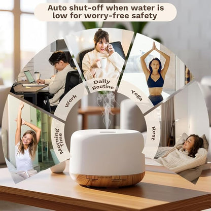 500ml Premium Essential Oil Diffuser,Quiet 4-in-1 Ultrasonic Aromatherapy Humidifier,7 Color LED Lights,with Adjustable Automatic Timer Off Function and Spray Mode. (Light Woodgrain,Classic Model)