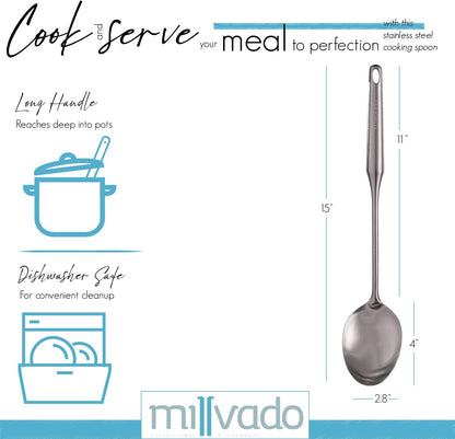 Stainless Steel Big Cooking Spoon, Kitchen Utensils and Gadgets, 15 Inch Large Spoon For for Cooking, Basting, Serving, Dishwasher Safe Metal Utensil