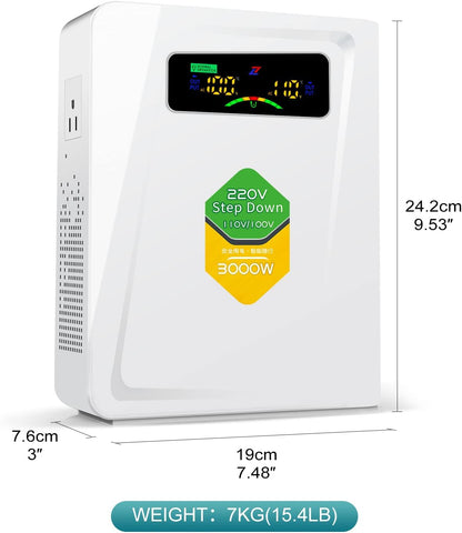 Power Converters 220v to 110v Step Down Transformer Voltage 3000w, No Noise, Ten Protection Functions, Suit for Air Fryer, Coffee Maker,for US Appliance Used in Europe