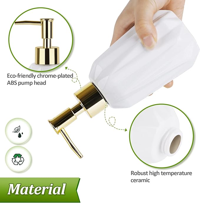 Natheeph Dish Soap Dispenser, Hand Soap Dispenser Ceramic Bottle, Refillable Liquid Great for Kitchen Dish Soap, Hand Soap, Essential Oil & Lotion (New White)
