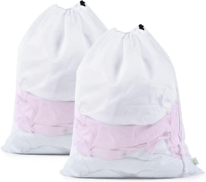 OTraki 2 Pack Mesh Laundry Bag, 20x24 Inch Heavy Duty Laundry Fine Mesh Bags Dirty Clothes Drawstring Laundry Wash Bag Delicates Net Storage Travel Bag Machine Washable for College Home Dorm White