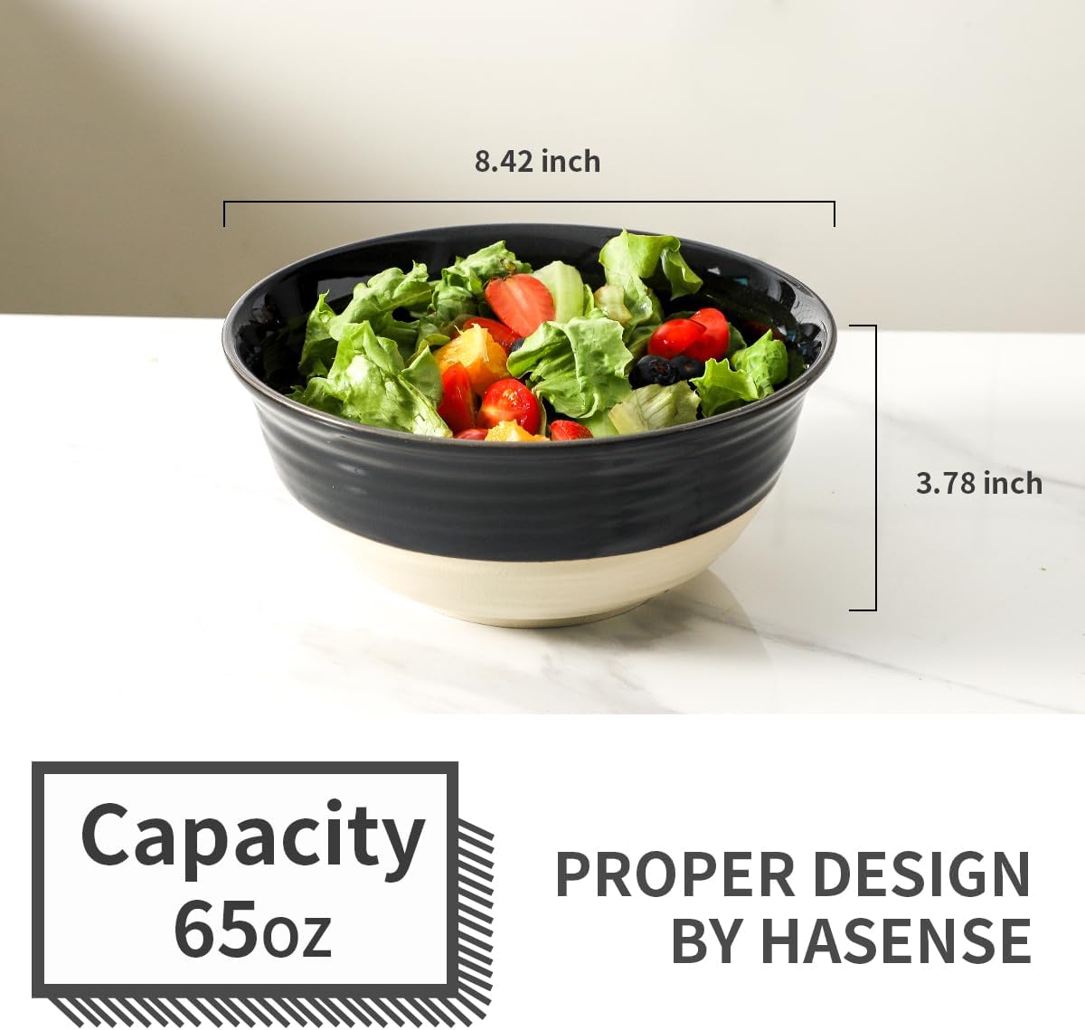 Hasense Porcelain Serving Bowls, 60 oz Salad Mixing Bowls Set of 2, 8.5 Inch Large Serving Dishes for Entertaining, Perfect for Salad, Soup, Pasta