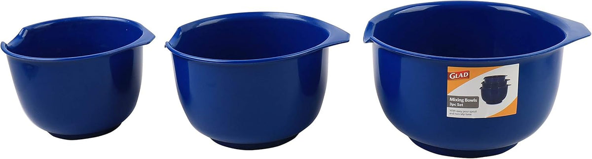 Glad Mixing Bowls with Pour Spout, Set of 3 Nesting Design Saves Space Non-Slip, BPA Free