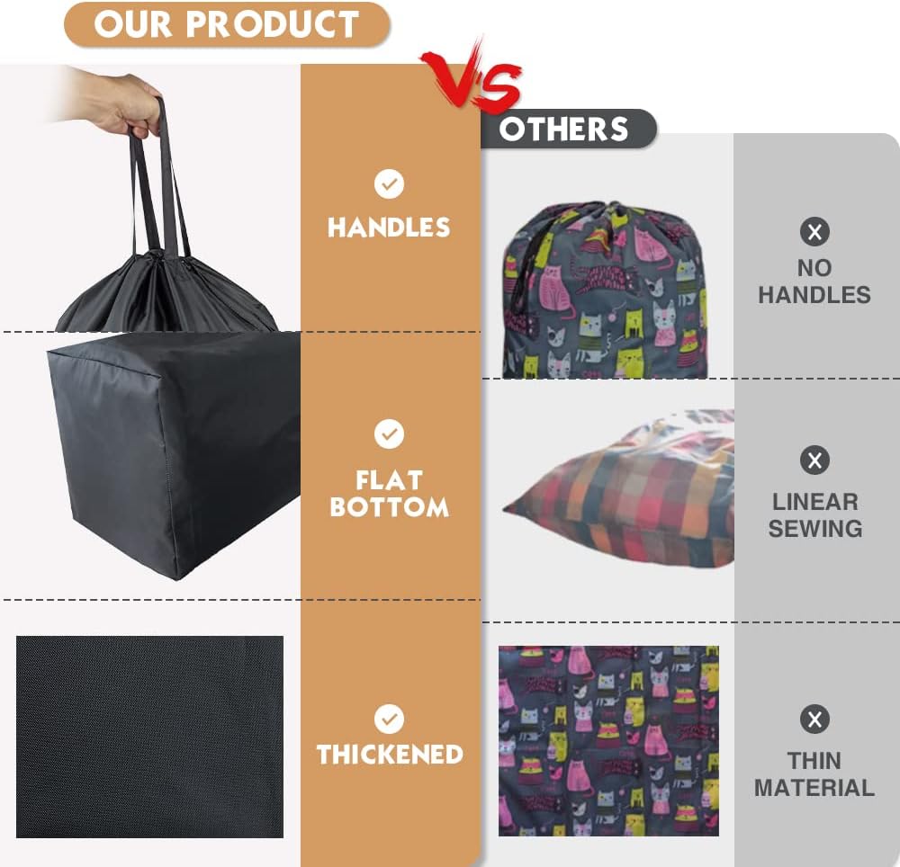 Washable Travel Laundry Bag with Handles and Drawstring, Heavy Duty Large Enough to Hold 3 Loads of Laundry, Fit a Laundry Basket or Clothes Hamper, 27.5x34.5 in,Grey and Black