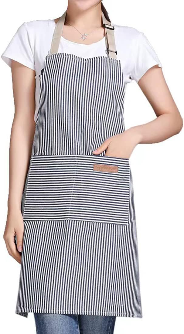 RUIBOLU Adjustable Bib Apron with 2 Pockets Cooking Kitchen Cotton Aprons for Women Men Chef Restaurant BBQ Painting
