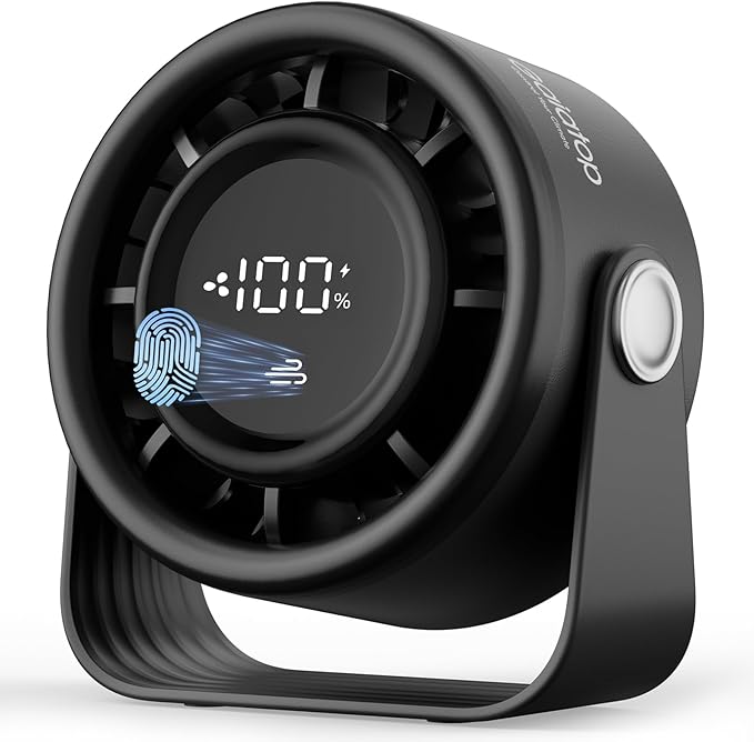 Gaiatop Small Desk Fan Rechargeable, Quiet Personal Table Fan, Touch Control Display, 360° Tilt, 5-Speed Strong Wind, 4000mAh Battery, Small Fans for Bedroom Dorm Office, Gifts for Women Men, Black