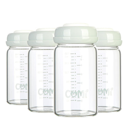Comi Wide Neck Glass Breastmilk Collection n Storage Bottle, 4 Packs, 6oz with Screw Ring Sealing Disk; Re-markable Sealing Disc. BPA Free