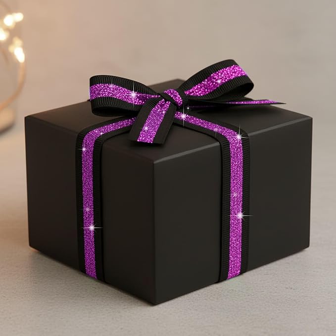 Black Purple Glitter Grosgrain Ribbon 5/8" x 10 Yards,No-Shed Cheer Ribbon for Cheerleading Hair Bows, Homecoming Mum Supplies,School Colors,Team Spirit Crafts Gift Wrapping Party Decorations