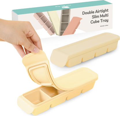 Silicone Freezer Trays with Lid,1.7oz 4 Section - Leak Proof Silicone Freezer molds for Homemade Baby Food Breastmilk, Purees, Vegetables, Baby Food Jars Ice Tray with Lid BPA Free Mix Beige