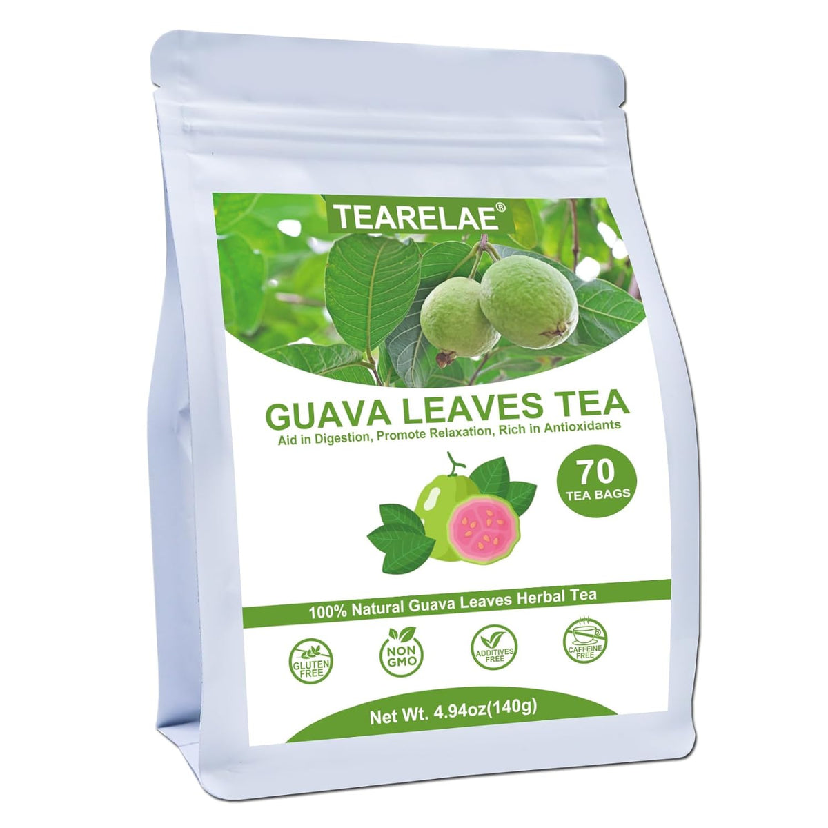 Tearelae - Guava Leaves Tea Bags - 70 Count - 100% Pure Natural Guava Leaves - Aid in Digestion, Promote Relaxation - Non-GMO - Caffeine-Free