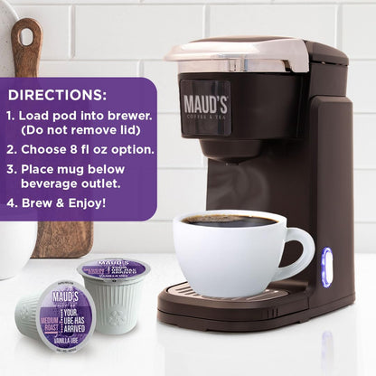 Maud's Vanilla Ube Flavored Coffee Pods, 18 ct, Medium Roast Flavored Coffee in Recyclable Single Serve Pods – 100% Arabica Beans