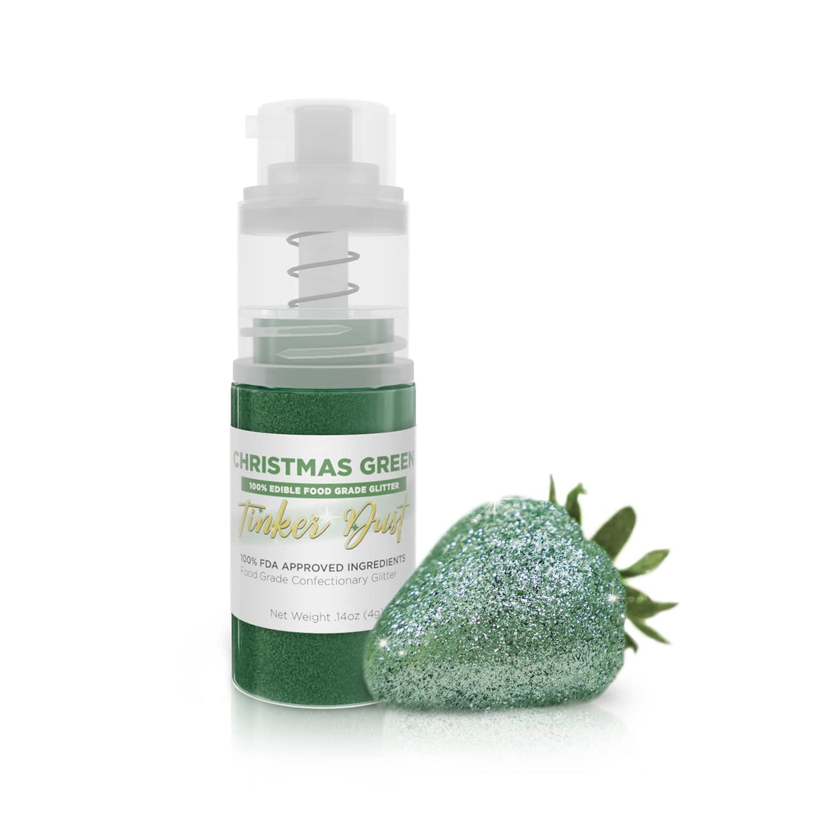 Bakell - Christmas Green Tinker Dust (4g, 1x Mini Spray Pump) Edible Glitter for Food, Desserts, and Beverages!