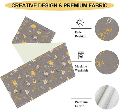 Mid Century Modern Table Runner, Retro 1950s 1960s Atomic Abstract Gray Cute Coffee Table Center Decor for Home Kitchen Dining Patio Holiday Party Indoor Outdoor Table Decorations, 13"x90" Inch