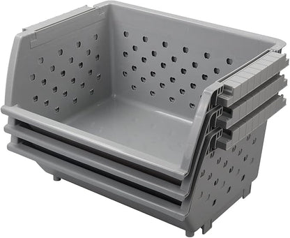 3-pack Stackable Storage Baskets, Plastic Stacking Organizer Bins