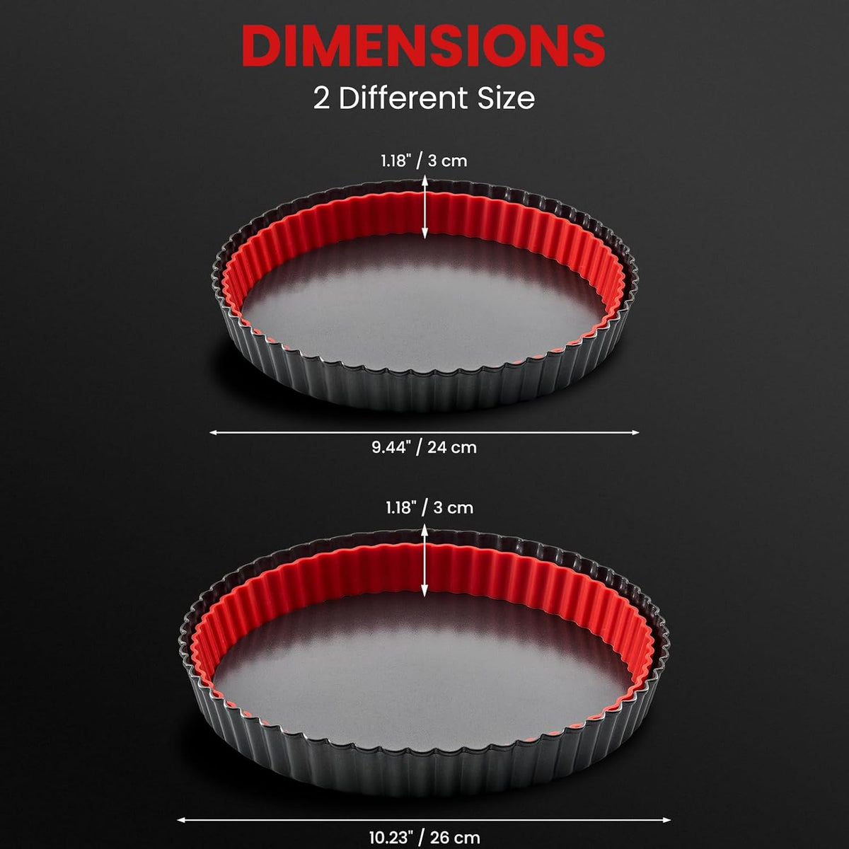Tart Pan 9 Inch 10 Inch Removable Bottom,with Crust Shaper Ring, Non-stick