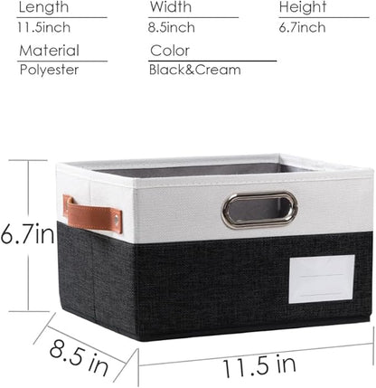 PRANDOM Foldable Storage Bins with Handles [3-Pack] Fabric Collapsible Storage Boxes Baskets Cubes Containers with Handles for Closet Living Room Bedroom (Black & White 11.5x8.5x6.7'')