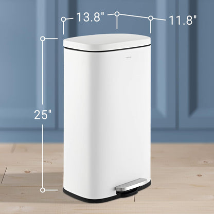 happimess HPM1011C Curtis 8-Gallon Step-Open Trash Can with Soft-Close Lid, Modern, Minimalistic, Fingerprint Proof for Home, Kitchen, Laundry Room, Office, Bedroom, Bathroom, White