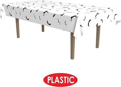 Beistle Moustache Tablecover, 54 by 108-Inch, White/Black, 54" x 108"