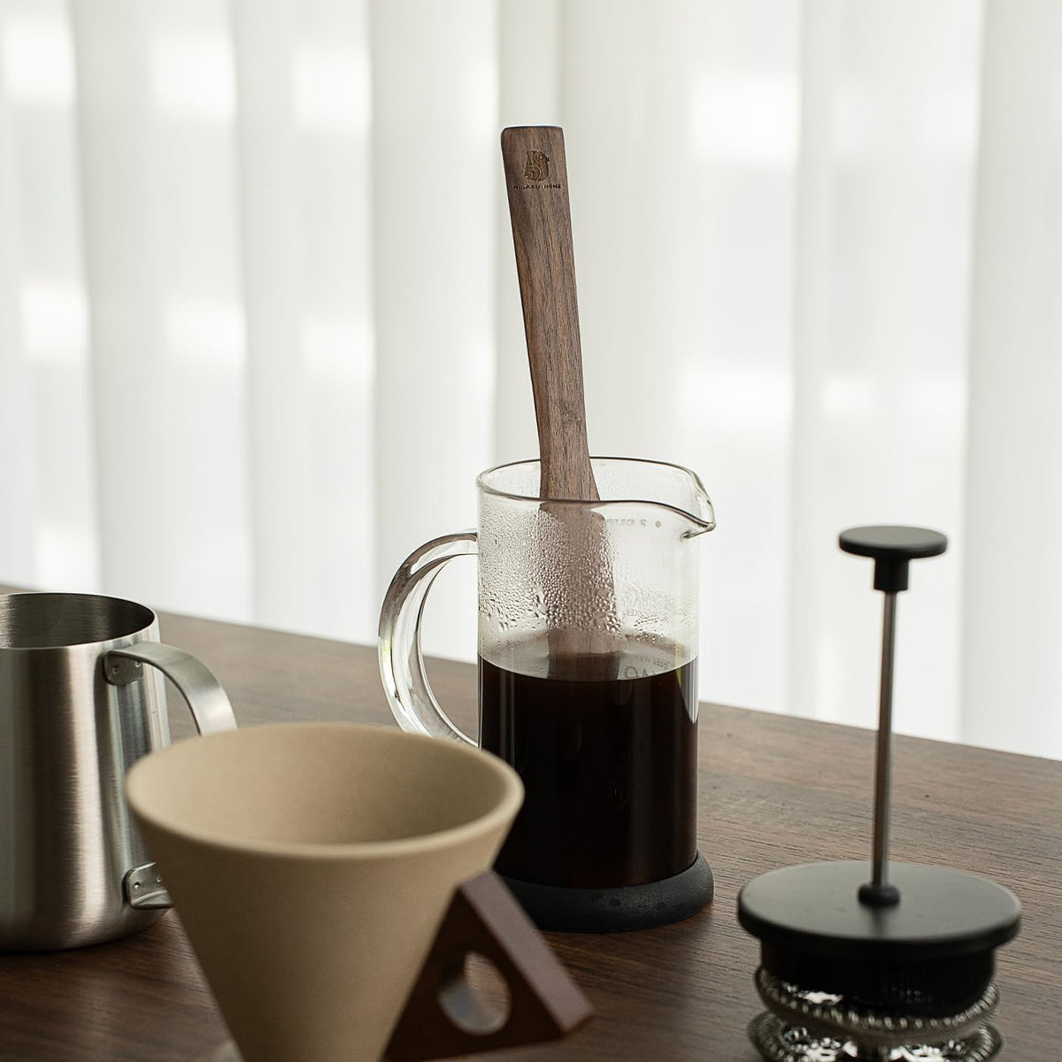 Black Walnut Coffee Stir Stick for Syphon Coffee Maker/Aeropress/French Press - 10" Wooden Coffee Brewer Accessory with Ergonomic Handle