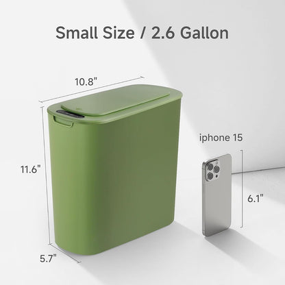 Automatic Motion Sensor Bathroom Trash Can with Lid, 2.6 Gallon Touchless Trash Bin, Smart Garbage Can Plastic Slim Wastebasket for Bedroom, Office, Dorm (Green)