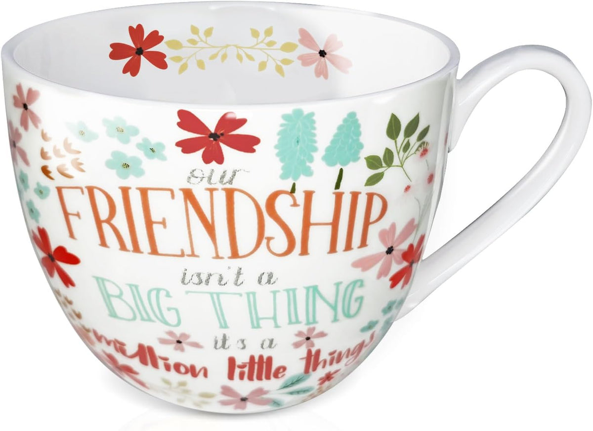Friendship Coffee Mug, Premium 20 oz Bone China Coffee Tea Hug Mug, Perfect Birthday, Holiday, and Christmas Gift for Women and Female Friends