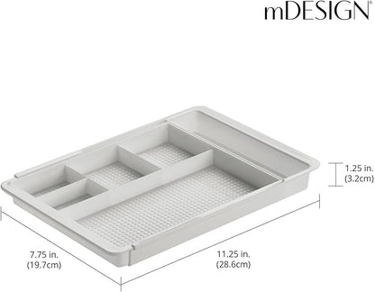 mDesign Expandable Plastic Drawer Organizer and Storage Container for Office Supplies - Gel Pen Pencil, Marker, Stationary, Desk Supply Holder for Drawers and Desktop - Lumiere Collection - Light Gray