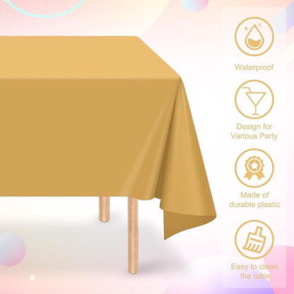 32 Pack Gold Plastic Tablecloth for Rectangle Tables, Premium Decorative Gold Disposable Table Cloths for Parties, Bulk Rectangle Party Table Cover for Birthday, Wedding, Anniversary, 54 x 108 Inch