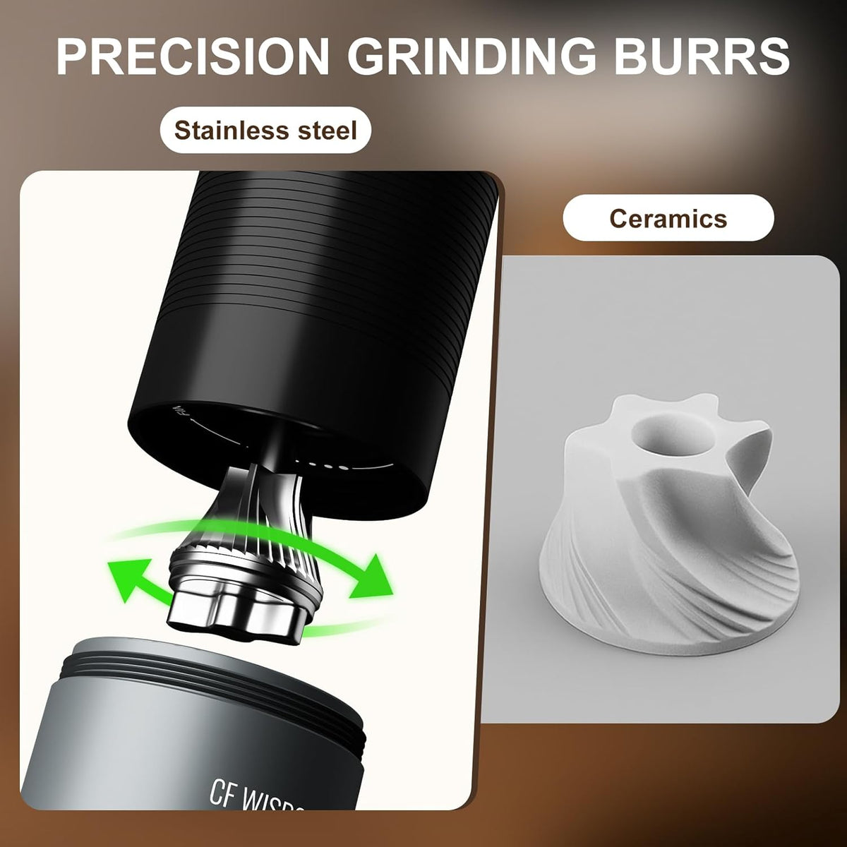 Portable Electric Coffee Grinder, Conical Burr Coffee Grinder – Dual Mode Manual & Electric Grinder Manual with Adjustable Grind Settings