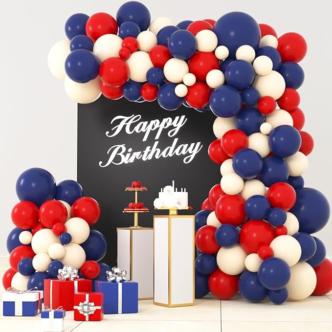 Red Blue Balloon Garland Arch Kit, Navy Dark Blue, Red Balloons Blush Neutral Balloons for Birthday Wedding Anniversary Graduation Baby Shower Party Decorations