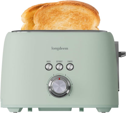 2-Slice Toaster 1.5" Extra Wide Slot Stainless Steel with High Lift Lever, 6 Presets & Bagel/Defrost/Cancel Function, Removal Crumb Tray, Under Base Cord Storage, Green