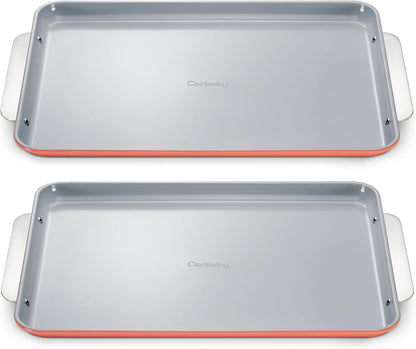 Caraway Non-Stick Ceramic Large Baking Sheet Duo - Naturally Slick Ceramic Coating - Non-Toxic, PTFE & PFOA Free - Perfect for Baking, Roasting, and More - Large (18" x 13") - Perracotta