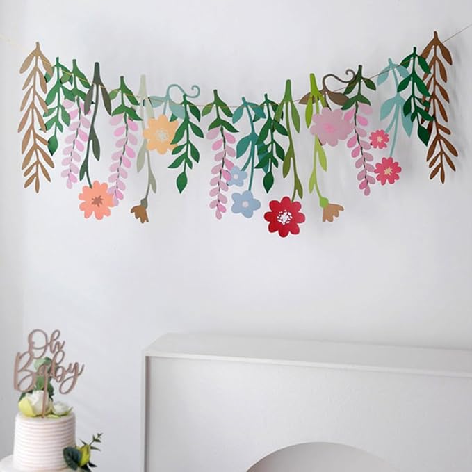 Colorful Wild Flower Garland Floral Banner Garden Party Decorations,Double-Sided Leaf Floral Garland Hanging Flowers for Decoration,Wildflower Party Decorations for Birthday Wedding Baby Shower