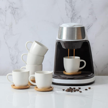 Hasense 3 Ounce Espresso Cups and Saucers Set of 6, Demitasse Cups with Handle for Coffee Drinks, Latte, Cappuccino, Cafe Mocha and Tea