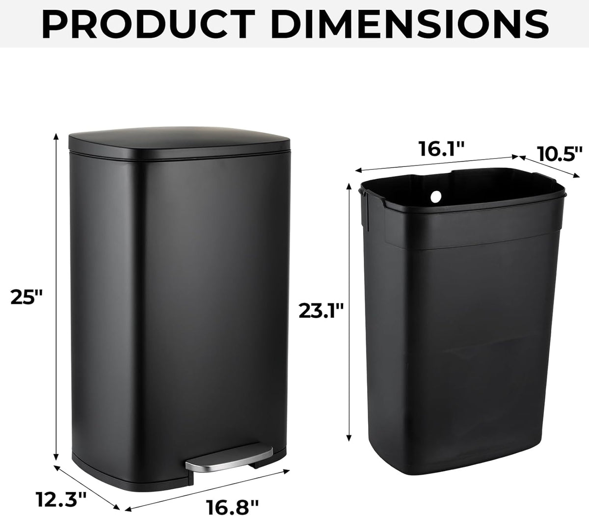 13.2 Gal Kitchen Trash Can, 50L Recycling or Garbage Bin, Brushed Stainless Steel Waste Basket, Soft&Quiet Close Dustbin, with Step-On Pedal, Removable Inner Bucket, for Home, Office, LIving Room