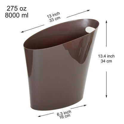 Youngever 2 Gallon Slim Trash Can, Plastic Garbage Container Bin, Small Trash Bin with Handles for Home Office, Living Room, Study Room, Kitchen, Bathroom (2 Pack) (Brown)