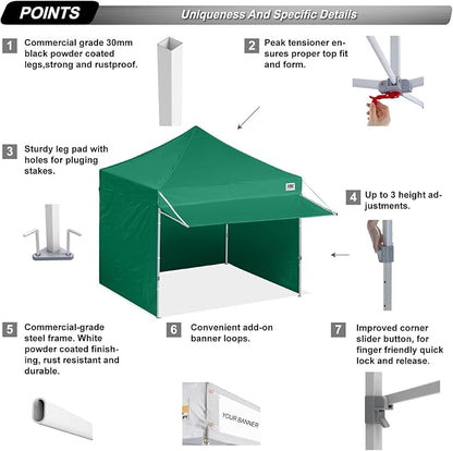 ABCCANOPY Ez Pop up Canopy Tent with Awning and Sidewalls 10x10 Market -Series, Forest Green