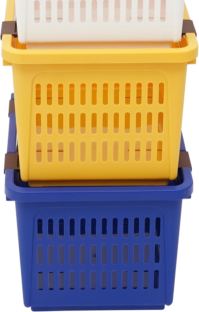 4-Pack Stackable Storage Baskets with 2 Wheels, Large Capacity 38.58 lbs Stackable Storage Bins Open Front, Space Saving Home Organization for Kitchen Bedroom Office (Morandi, 9.5*13.4*29.9 in)