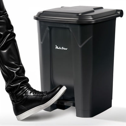 14 Gallon Step-On Trash Can/Container, Black Plastic Dustbin with Lid and Foot Pedal, Hands-Free Disposal