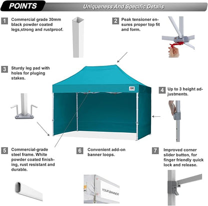 ABCCANOPY Easy Pop Up Canopy Tent with Sidewalls 10x15 Commercial -Series, Turquoise