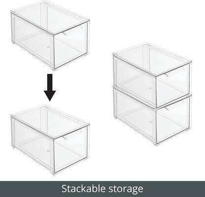 mDesign Plastic Closet Organizer Bin w/Pull Out Drawer - Stackable Storage for Closet - Organization for Shoes, Clothes, Bags, Totes, Small Linens, and More - Lumiere Collection - 2 Pack - Clear