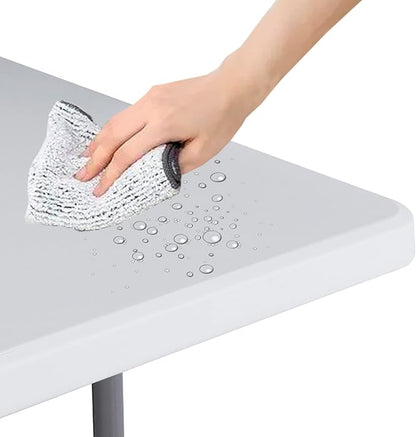8 FT Folding Table, Fold in Half, Heavy Duty Portable w/Handle Plastic for Picnic Party Camping Dining Indoor Outdoor - Lightweight White