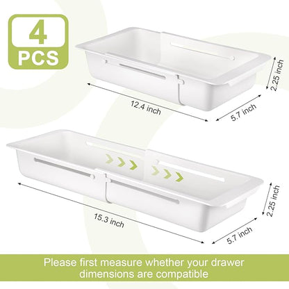 Booson 4 PCS Deep Drawer Organizer Bin Adjustable Sliding Drawer Organizers Expandable Kitchen Organizer Trays for Home Office Makeup Storage Tools