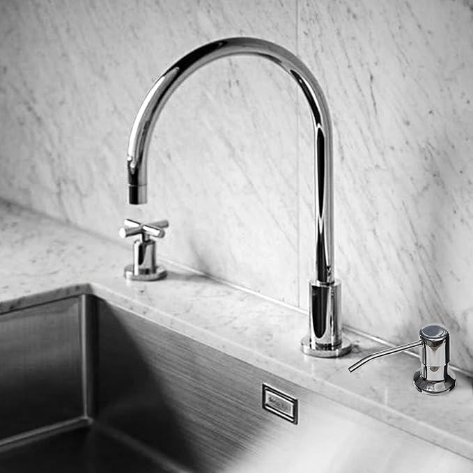 Soap Dispenser for Kitchen Sink (Chrome),Built in Design Sink Soap Dispenser, Refill from The Top, Stainless Steel Kitchen Soap Pump with 10 fl.oz Bottle (300ml)