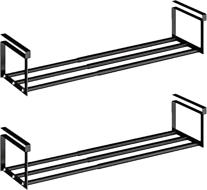 Expandable Shoe Rack Organizer - Adjustable Shoe Rack & Under Cabinet Shelf - for Shoe or Clothing Storage and Organization, Under Shelf Storage (Black,2 Pcs)