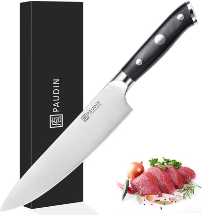 Paudin Chef Knife 8 Inch, Professional Kitchen Knife, 7Cr17MoV German Stainless Steel Forged Chefs Knives with Ergonomic G10 Handle