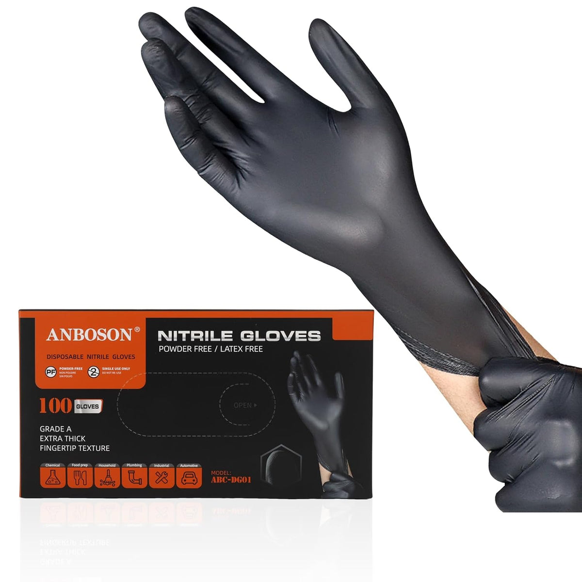 6 mil Disposable Nitrile Gloves, Heavy Duty Disposable Glove, Cooking Gloves, Latex Free, Powder Free (Black of 100, X-Large)
