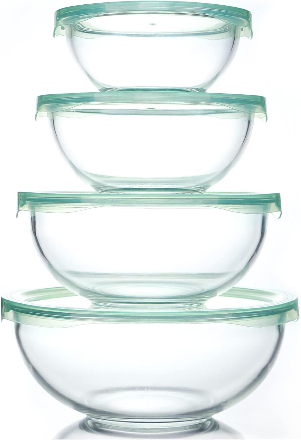 WhiteRhino Glass Mixing Bowl with Lids Set of 4,(1,1.5,2.5,3.7) Large Salad Bowl,Space-Saving Stacking Bowl for Kitchen Food Storage