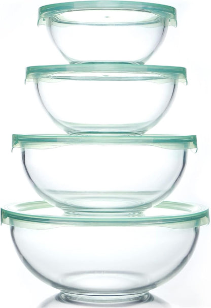 WhiteRhino Glass Mixing Bowl with Lids Set of 4,(1,1.5,2.5,3.7) Large Salad Bowl,Space-Saving Stacking Bowl for Kitchen Food Storage