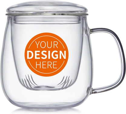 OEM Custom Personalized Gifts Glass Tea Cup with Infuser and Lid,Customized Large Borosilicate Teacup