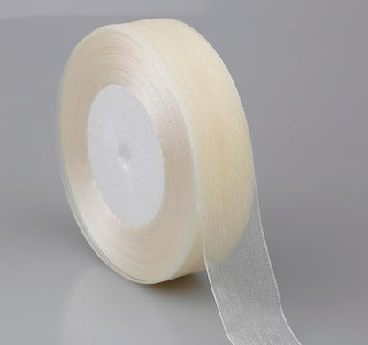 1 Inch 50 Yards Sheer Organza Ribbon Chiffon Ribbon for Gift Wrapping Wedding Bouquet Crafts (Beige)